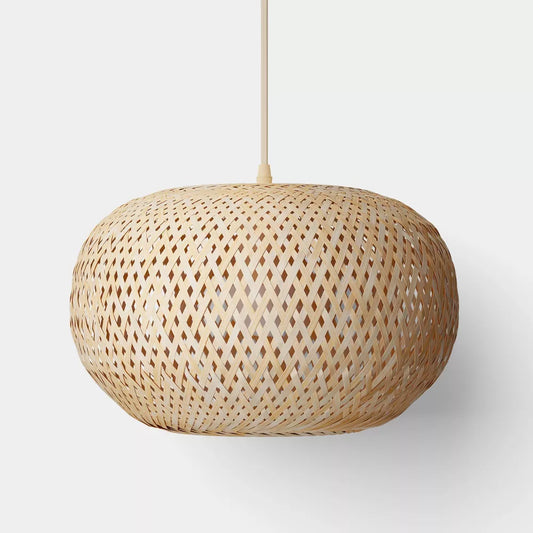 Lampa wisząca o kulistym kształcie z plecionym kloszem