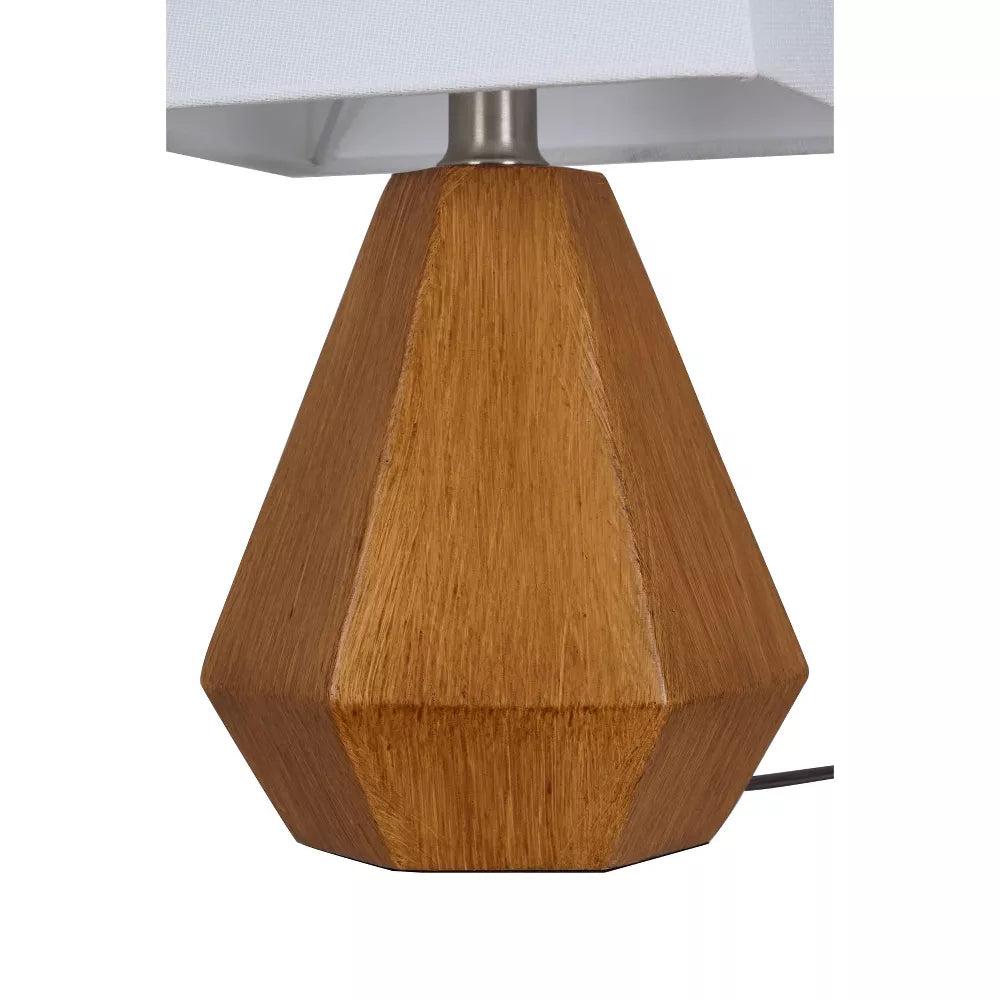 Geometryczna lampa stołowa z kwadratowym abażurem tkaninowym