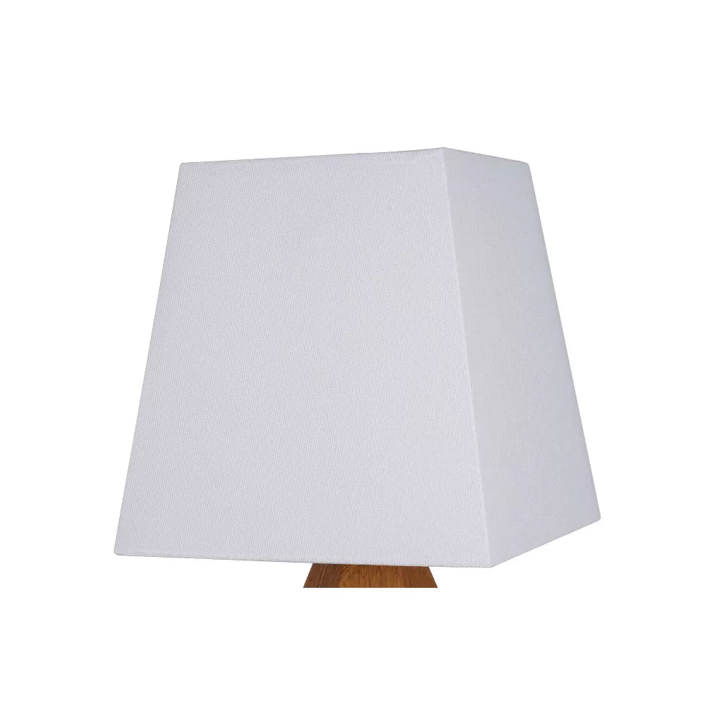 Geometryczna lampa stołowa z kwadratowym abażurem tkaninowym