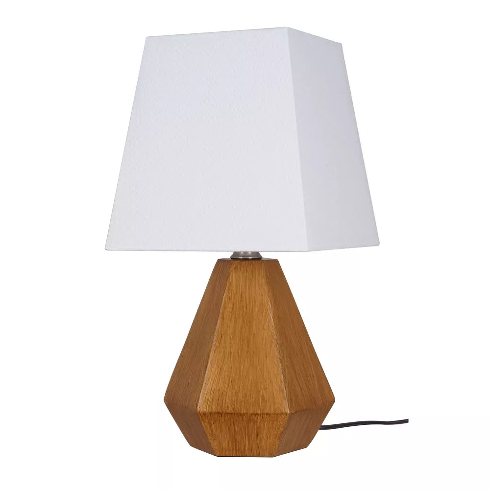 Geometryczna lampa stołowa z kwadratowym abażurem tkaninowym