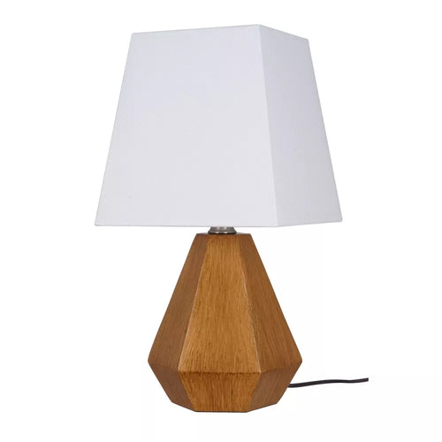 Geometryczna lampa stołowa z kwadratowym abażurem tkaninowym