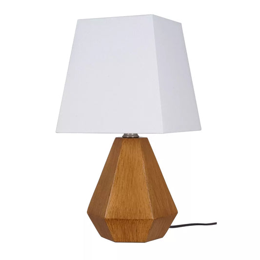 Geometryczna lampa stołowa z kwadratowym abażurem tkaninowym